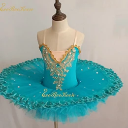 blue Розовое/фиолетовое/синее балетное платье, балетное платье-пачка для девочек, женское танцевальное платье, Золотая кружевная балерина со стразами, костюм для профессионального выступления - Цвет: blue