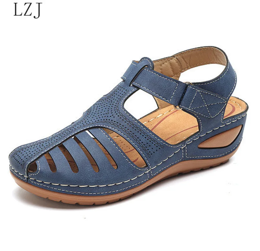 

New Woman 2020 Summer Leather Vintage Sandals Buckle Casual Sewing Women Retro Sandalias Female Ladies Platform Shoes 34-44