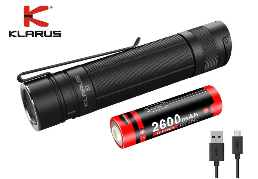 Klarus E1 1000 LM Pocket Flashlight-Dual Switch w//USB Rechargeable 18650 Battery