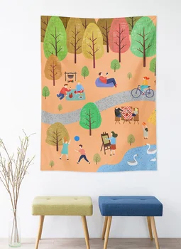 

Landscape Art Tapestry Print Cute Korea Pastel Aesthetic Nordic Kids Tapestry Colorful Dorm Adornos Para Cuarto Decor DE50GT