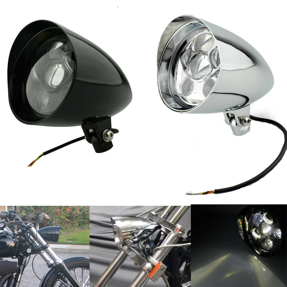 Motorcycle Universal Chrome Black 10mm 6" Visor LED Bullet Headlight