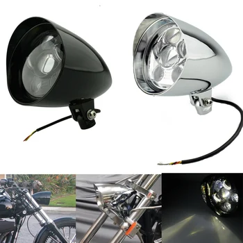 

Motorcycle Universal Chrome Black 10mm 6" Visor LED Bullet Headlight Lamp For Harley Sportster Dyna Softail Bobber Chopper