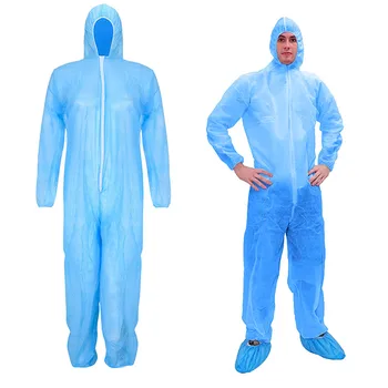 

Wholesale1/5/10pc Disposable Isolation Suit Protective Overalls Suit Splashproof Protective Clothing Suit Anti Static Non-woven