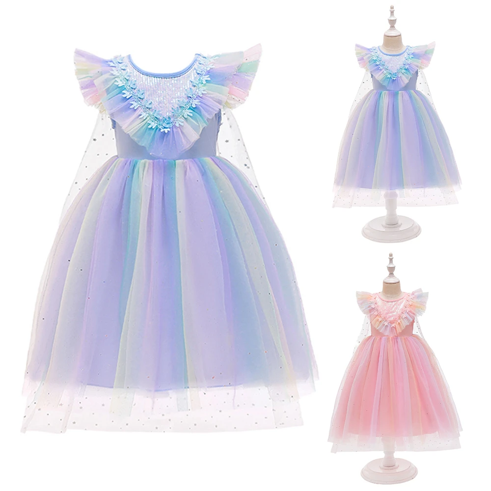 

Clothes for Girl Halloween Party Cosplay Kids Fancy Dresses Snow Queen Elsa Dress Sleeveless Sequin Tulle Prom Dress