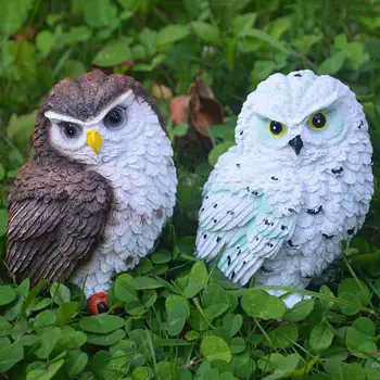 

2 Colours Outdoor Garden Sculptures Lamp Owl Shape for Garden Decoration Waterproof Bird Resin Yard Garden Decor Sculptures