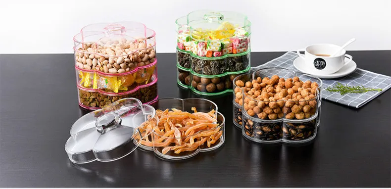 Multi-layered Dried Fruit Box Candy Box Partition with Cover Acrylic Food Storage Tank Stackable Fruit Plates Kitchen Organizer