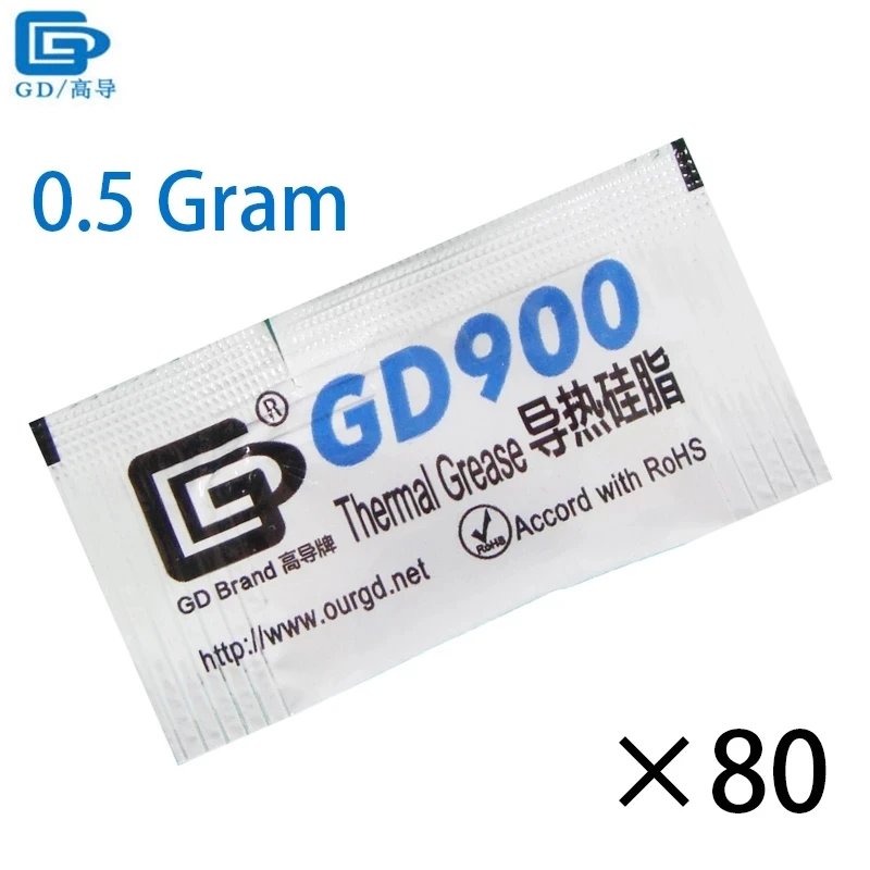 

GD900 Thermal Paste Grease Silicone Heat Sink Compound High Performance 80 Pieces Gray Net Weight 0.5 Gram For CPU Cooler