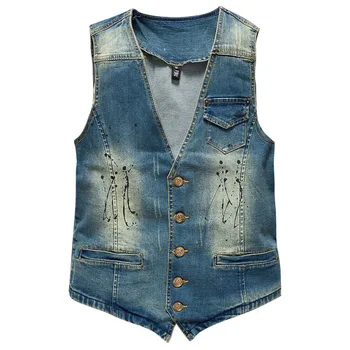 

Fashion 2019 Men Denim Jeans Vest Coat Ripped Sleeveless Spring Man Streetwear Waistcoat Hole Jackets
