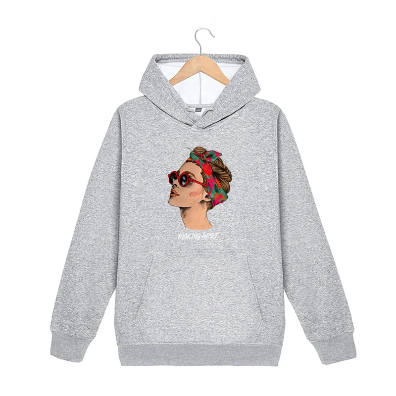 

Oversized Velvet Womens Hoodies Retro Girl Print Warm Sweatshirt Loose Women Hooded Simple All-Match Casual Oversize Pullovers