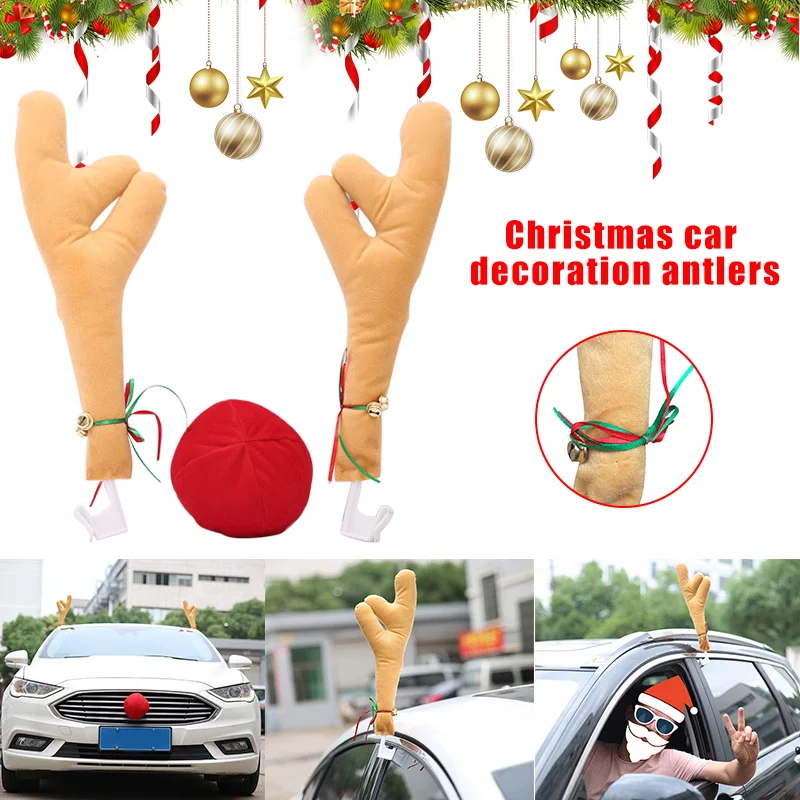 Reindeer Antlers with Bell Red Nose Ball Car Truck Christmas Decoration C66