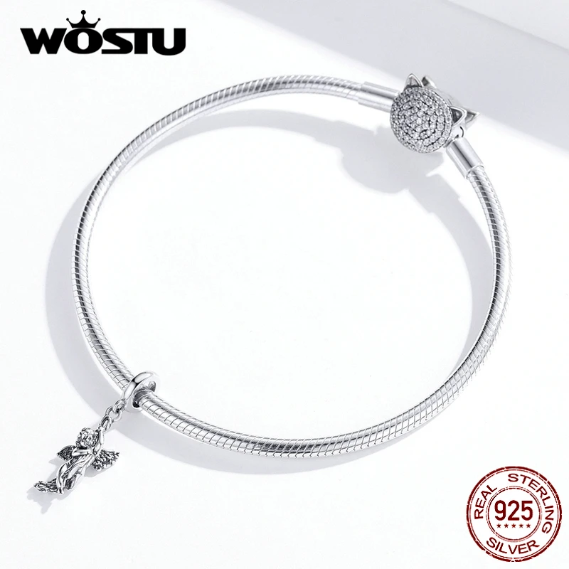 WOSTU, настоящая 925 пробы, серебряная Фурнитура для бижутерии Купидон, символ любви, подвески, подходят к оригинальному браслету, DIY ожерелье, свадебное ювелирное изделие, FIC1405