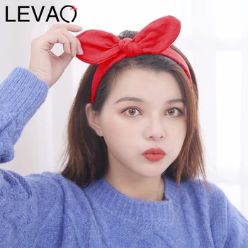 

LEVAO Hair Bow Rabbit Ear Headband Solid Color Plaid Hairband 2020 New Hair Hoops Girls Cute Hair Bezels Hair Accessories