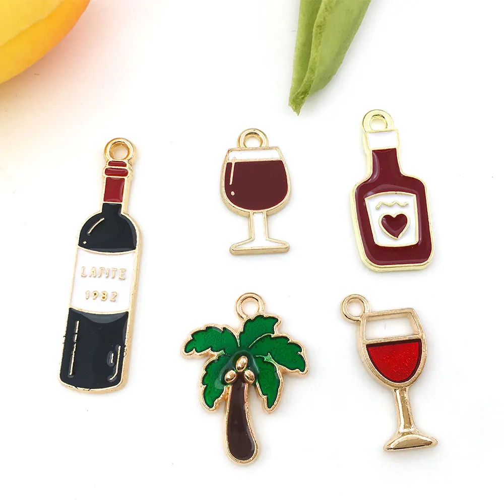 Wine Glass Marker Zinc Alloy Enamel Gold-plated Charms Pendant For