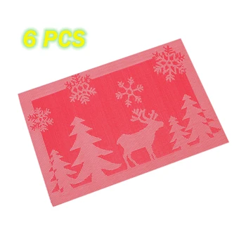 

6 PCS Christmas PVC Placemat For Dining Table Non-slip Table Mat Kitchen Accessories Textilene Anti-skid And Heat-insulation