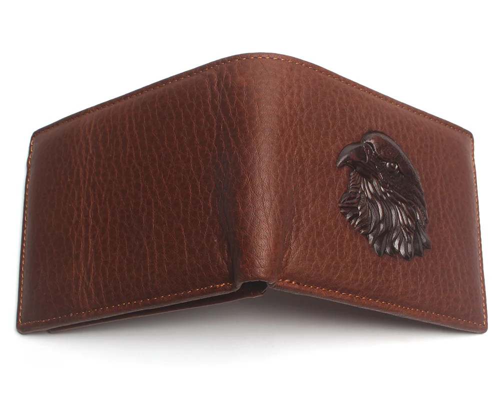 Eagle Head Embossed Wallet For Men Fashion Man Genuine Leather Wallets Cowhide Coin Purse