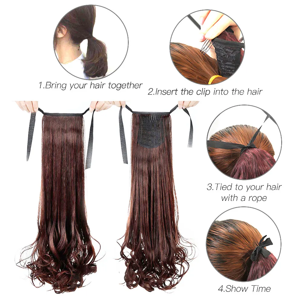 Aiyee14 дюймов 90 г прямые длинные волосы на заколках для наращивания цвета конский хвост высокая температура синтетическое волокно
