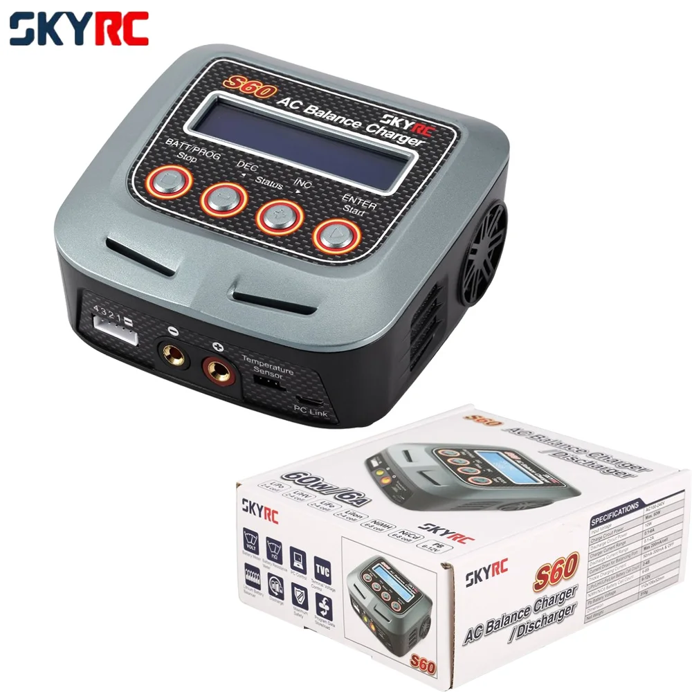 

1pcs High Quality SKYRC S60 100-240V AC Balance Charger/Discharger for 2-4S Lithium LiPo LiHV LiFe Lilon NiCd NiMh PB RC Drone