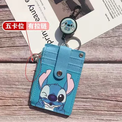 Disney Mickey Minnie hanging neck  card holder card Stitch Cartoon ID card shell leather case bus card hold B