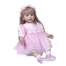 60 см reborn nigno nignia princesa en Falda rosa muy hermosa bebe muuneca renacida largo pelo rubio munineca regalo de Navidad