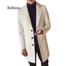 Новые Модные Классические мужские ветровка сплошной цвет однобортный Тонкий длинный шерстяное пальто 5XL Большие размеры Мужская куртка