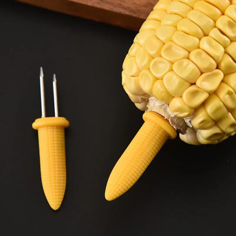 Kapmore 1pc Corn Fork Stainless Steel Portable Corn Fork Holder Skewer BBQ Tools Accessories Vegetable & Meat Tools