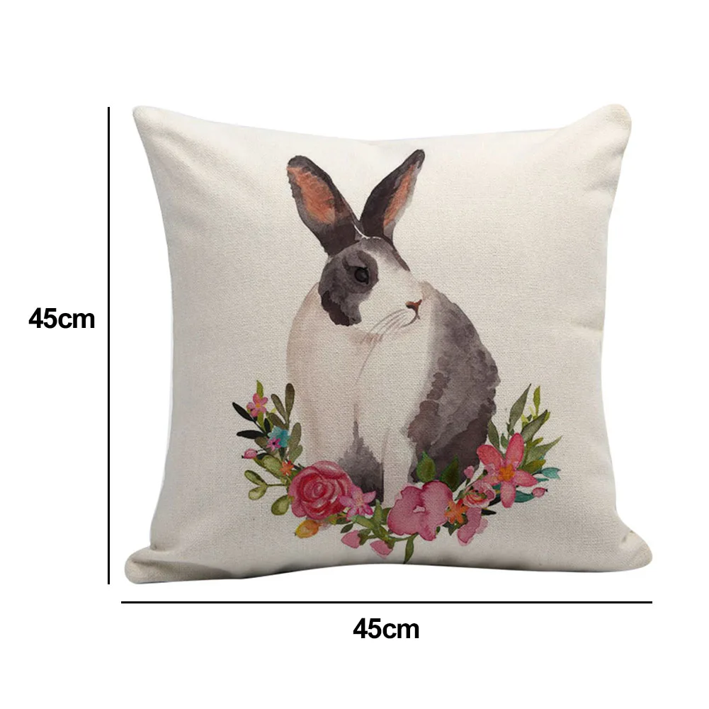 45x45 Cm Easter Bunny Cushion Cover Soft Linen Decorative Zipper Pillow Case Square Digital Printed Office Sofa Festival Throw