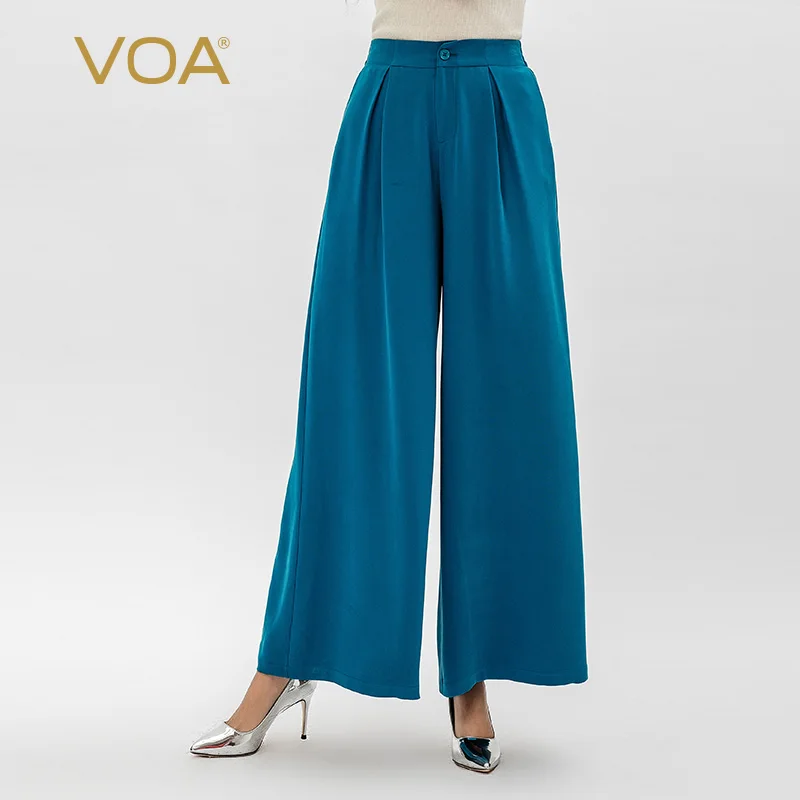 

VOA silk weighs heavily loose waist pocket fold stitching classic including casual atmosphere lap wide-legged pants K1022