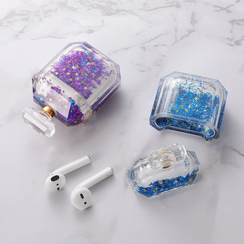 Для Apple AirPods чехол флакон духов с металлической цепочкой роскошный зыбучий песок прозрачный силиконовый беспроводной Bluetooth гарнитура крышка