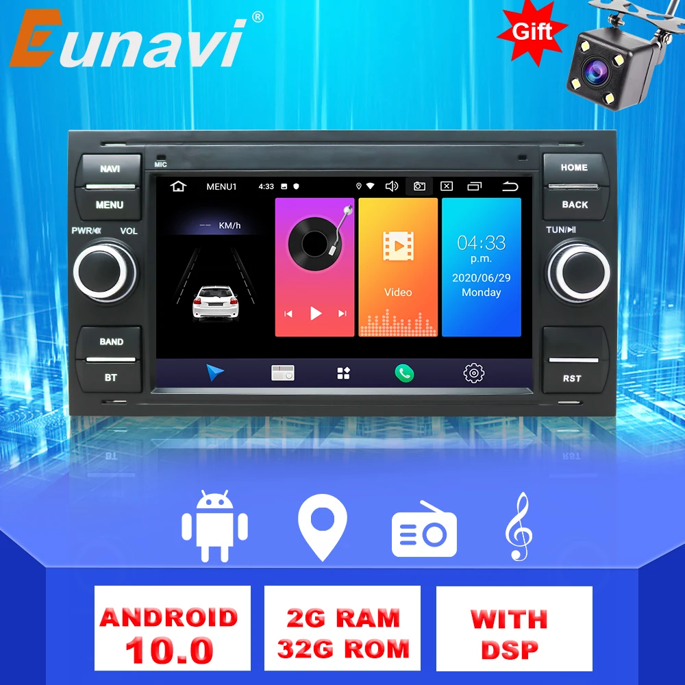 Eunavi Android10 GPS Car Radios 2Din Car Multimedia Audio For Ford Mondeo S-max Focus C-MAX Galaxy Fiesta Form Fusion Auto radio