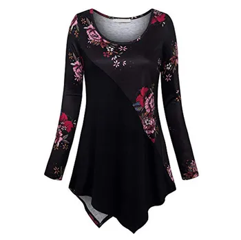 

Women Tshirt Long Sleeve Print Shirt O-neck Button Pullover Tops female Printed Round Neck Panel Long Sleeve Top