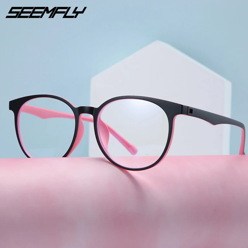 

SEEMFLY TR90 Glasses Frame Women Men Transparent Eyeglasses Female Male Clear Lens Eyewear Vintage Round Computer Spectacles
