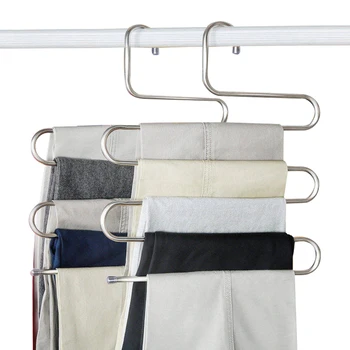 

3Pcs Multi-function Traceless Closet Organizer Rack Multi-layer Stainless Steel Pants Scarf Belt Hanger Save Space for Storage