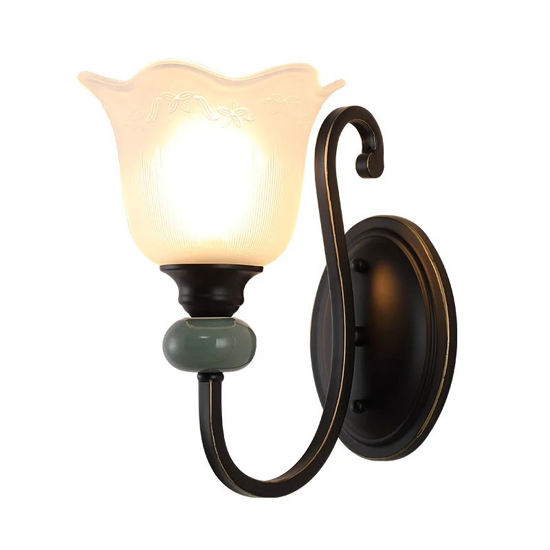 

AmericanStyle Iron Simple Home Bedroom Frosted Glass Wall Lamp Bedside Lamp Hotel Guest Room Bedside Wall Lamp