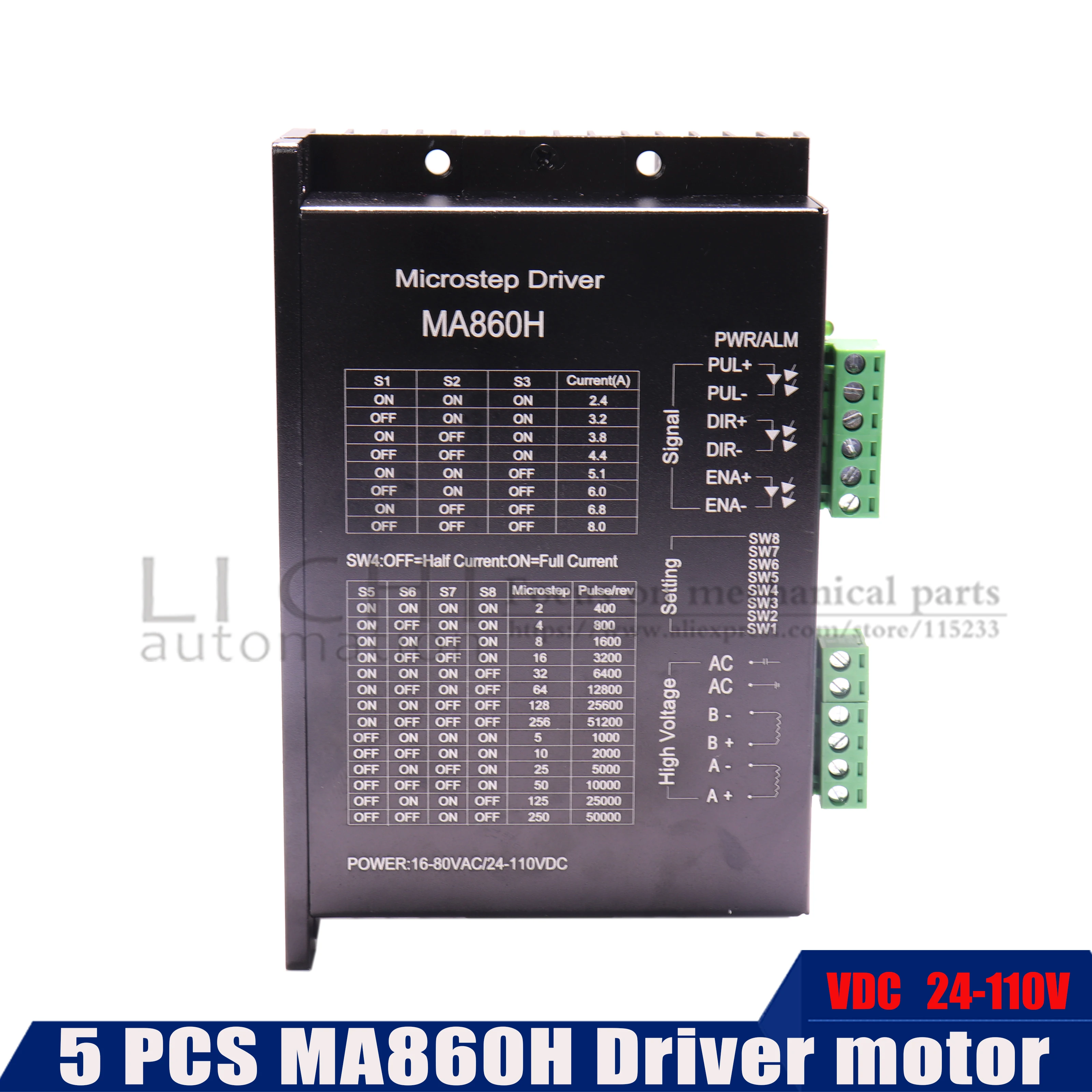 

MA860H 2phase 2.4-7.2A Stepper Motor Driver 5PCS 24-110VDC Subdivision replace leadshinefor NEMA23 NEMA34 motor