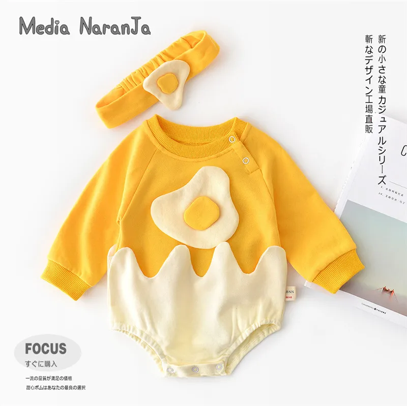 

2019 autumn new baby clothes newborn cartoon egg long sleeve robe with headband infant toddler funny costume