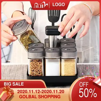 

High grade BBQ seasoning bottle can set kitchen spice rotary tray storage rack
