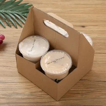 

Vintage Carton Paper Cup Holder Bags Party Gift Coffee Drink Beverage Carrying Holder Folding Takeaway Drink Packaging Holder