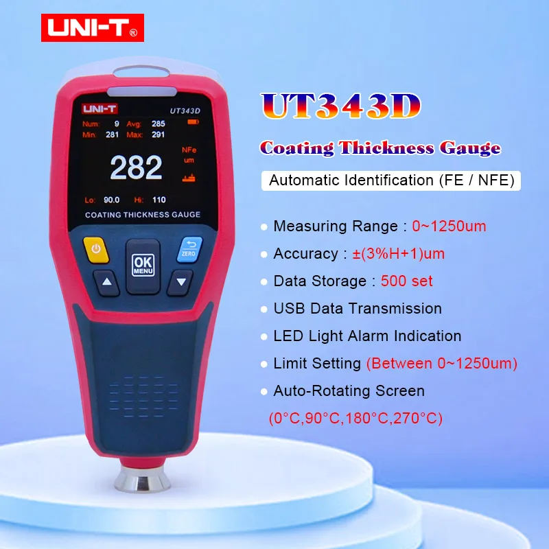UNI-T UT343D толщиномер, цифровой измеритель толщины покрытия, измеритель толщины, автомобильный детектор, автомобильный тестер краски