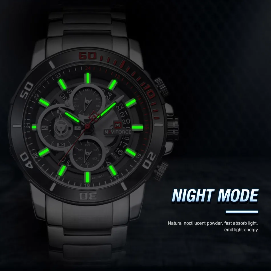 NAVIFORCE, мужские часы, новинка, спортивные мужские наручные часы, лучший бренд, Роскошные, серебряные, военные, хронограф, нержавеющая сталь, кварцевые мужские часы 9174
