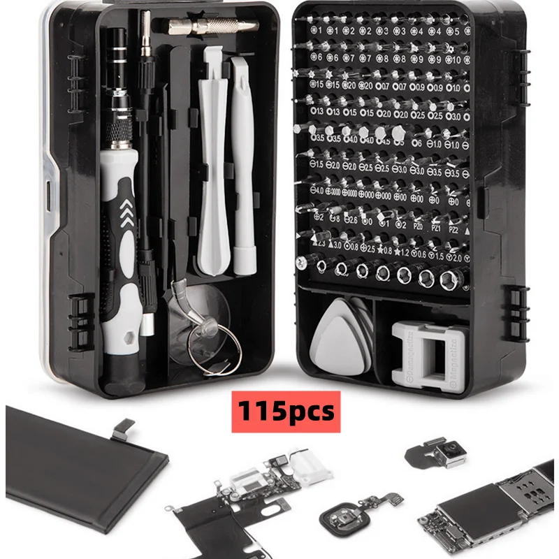 Juego de destornilladores para reparación de teléfonos móviles, herramienta de mano multifuncional, instrumento de precisión, broca de kit DIY electrónico, 115 Uds.