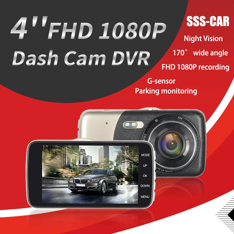 Размер экрана 4 дюйма ips дюймов высокая яркость(500CD) Dashcam Автомобильный регистратор DVR 170 градусов широкоугольный объектив