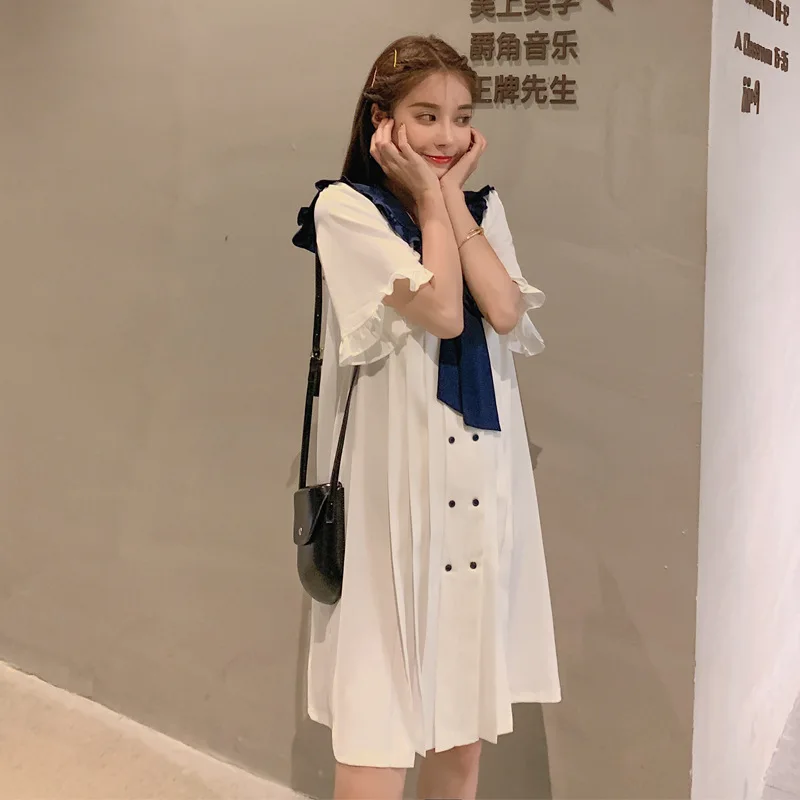 

Photo Shoot 2019-Women's Korean-style Loose-Fit Students by Age Navy Style GIRL'S Shirt CHIC Short Sleeve Chiffon Dress Fashion