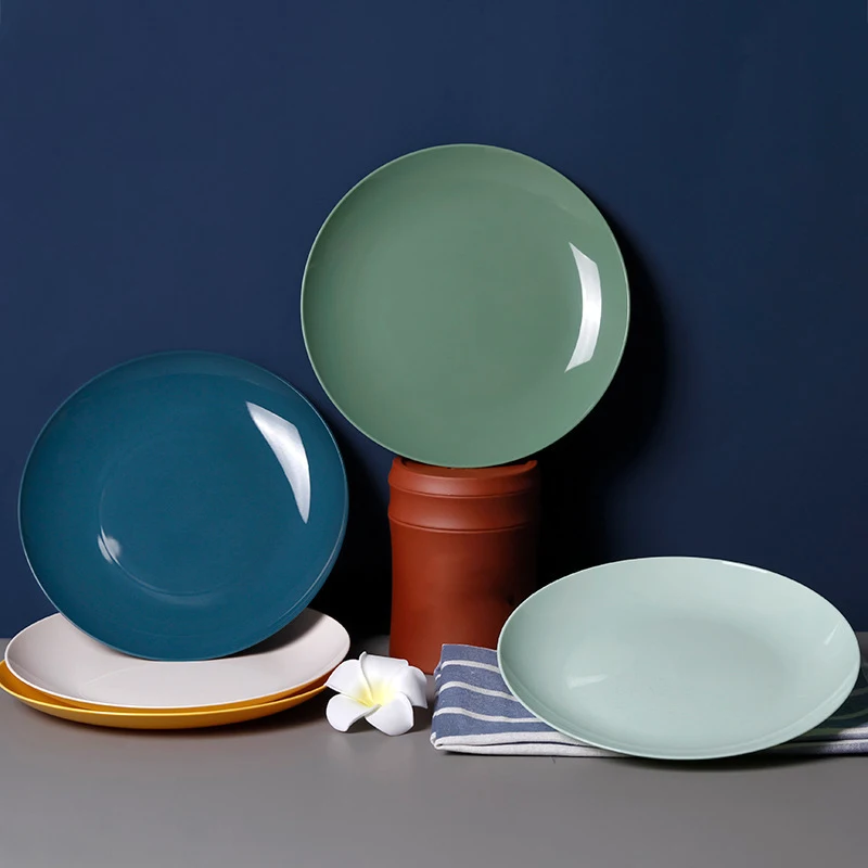 Plate imitation porcelain snack snack plate round household plastic meal table fruit plate Plate imitation porcelain snack snack plate round household plastic meal table fruit plate