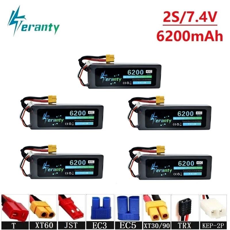 2s 7,4 v 6200mAh Lipo батарея для радиоуправляемого дрона вертолета автомобиля лодки квадрокоптера запасная часть 40C 7,4 v литиевая батарея
