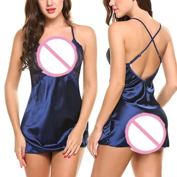 

top selling Women Lingerie V Neck Nightwear Satin Sleep Sexy Lace Chemise Mini Teddy Dress Support Wholesale and Dropshipping
