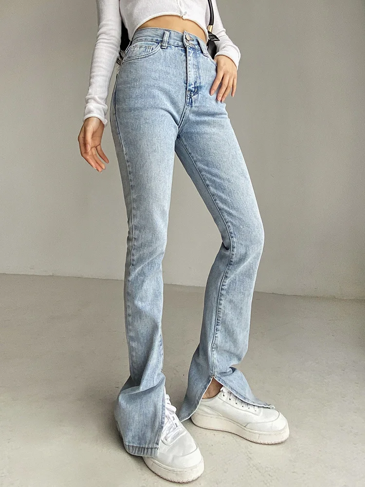 TVVOVVIN Spring autumn fashion flared pants women thin slim tight split jeans trousers Denim pants korean Girl female H8VT