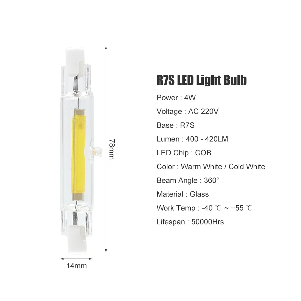 Bombillas стекло R7S COB светодиодный светильник 4 Вт 78 мм 8 Вт 118 м ламповая трубка замена 15 Вт 20 Вт 30 Вт 50 Вт галогенная лампа 220 в 230 В прожектор Lamparas
