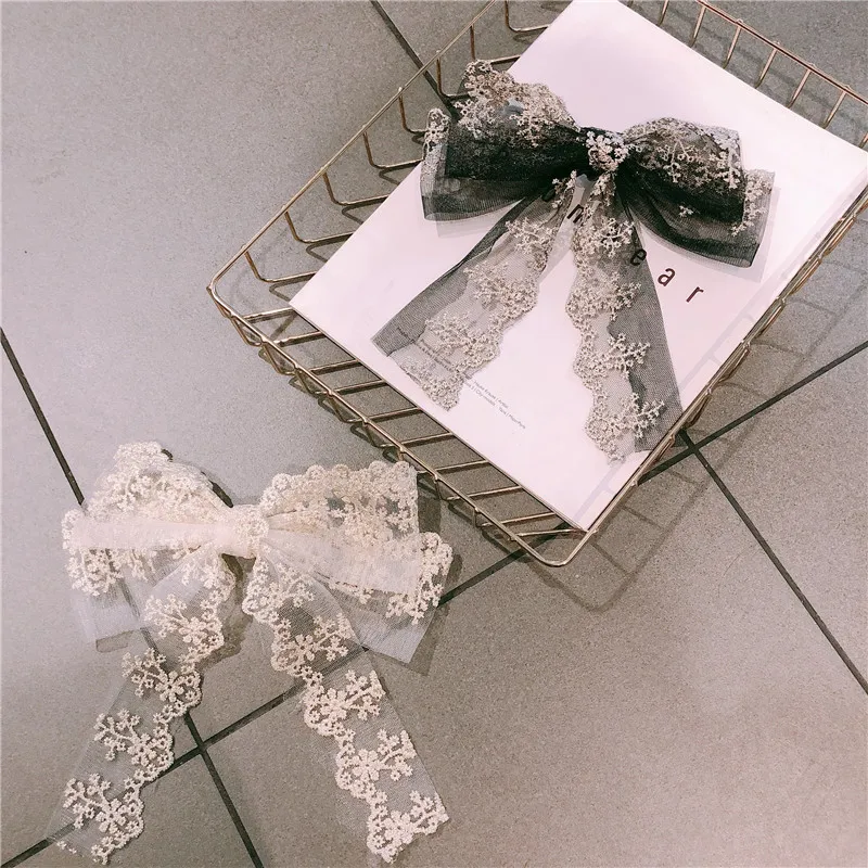 

Vintage Lace Barrettes Bow Hair Clip For Women Temperament Knotted Bow Double Layer Hairpin Ponytail Clip Girls Hair Accessories