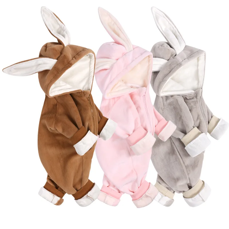 

Newborn Baby Boy Winter Clothes Long Romper Thickened Plus Velvet Rabbit Ears Hooded Jumpsuit Bunny Plush Baby Girl Outfit