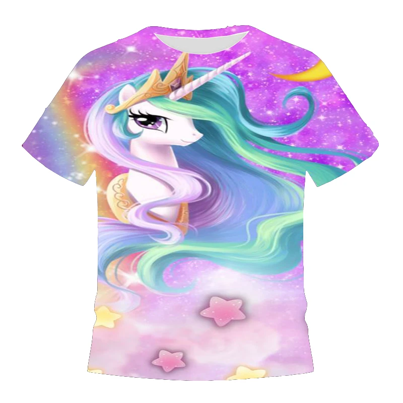 

UNEY Colorful Unicorn T Shirt For Girls 3D Pattern Summer T-Shirt Sports Anime Short Sleeve Tops 2020 New Cartoon Tees